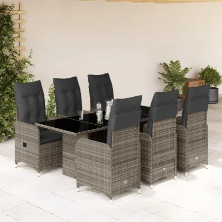 Garden table and 7-piece chairs set with gray synthetic rattan cushions. by , Garden sets - Ref: Foro24-3277040, Price: 940,5...