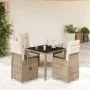 Mesita y sillas jardín 5 pzas y cojines ratán sintético beige de , Conjuntos de jardín - Ref: Foro24-3277096, Precio: 616,86 ...