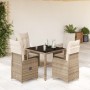 Mesita y sillas jardín 5 pzas y cojines ratán sintético beige de , Conjuntos de jardín - Ref: Foro24-3277096, Precio: 629,84 ...