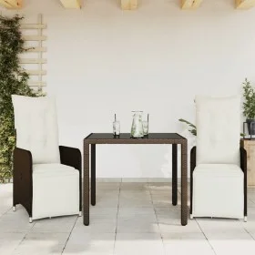 Mesita y sillas jardín 3 pzas y cojines ratán sintético marrón de , Conjuntos de jardín - Ref: Foro24-3277187, Precio: 382,07...
