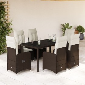 Set de mesa y sillas jardín 7 pzas con cojines ratán PE marrón de , Conjuntos de jardín - Ref: Foro24-3277068, Precio: 846,76 €