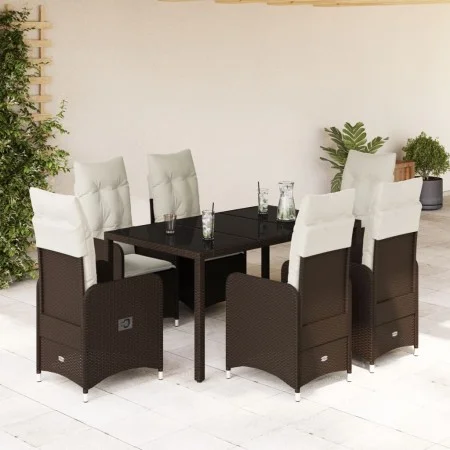 Garden table and chairs set, 7 pieces with brown PE rattan cushions. by , Garden sets - Ref: Foro24-3277068, Price: 924,46 €,...
