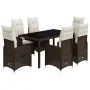 Garden table and chairs set, 7 pieces with brown PE rattan cushions. by , Garden sets - Ref: Foro24-3277068, Price: 924,46 €,...