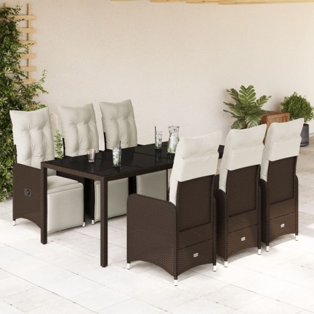 Gartentisch- und Stuhlset, 7-teilig, mit braunen PE-Rattan-Kissen. von , Gartensets - Ref: Foro24-3277191, Preis: 908,77 €, R...