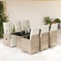 Gartentisch- und Stuhlset, 7-teilig, mit braunen PE-Rattan-Kissen. von , Gartensets - Ref: Foro24-3277215, Preis: 996,83 €, R...