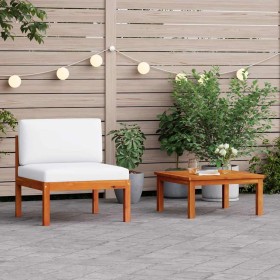 Conjunto de jardín de 2 piezas con cojines de madera de acacia