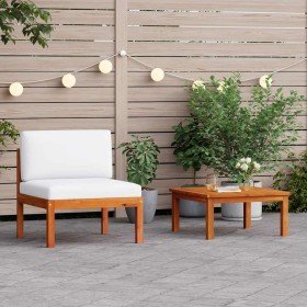 Conjunto de jardín de 2 piezas con cojines de madera de acacia y cuerda Conjunto de jardín de 2 piezas con cojines de madera de acacia