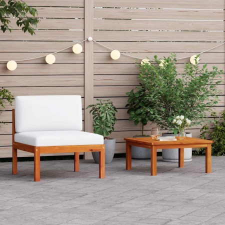 Conjunto de jardín de 2 piezas con cojines de madera de acacia