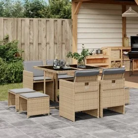 Garden dining set 9 pieces with beige synthetic rattan cushions by , Garden sets - Ref: Foro24-3277727, Price: 462,61 €, Disc...