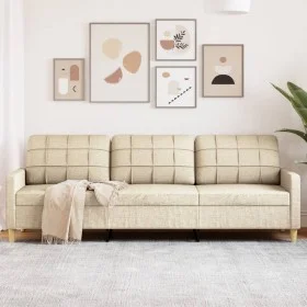 Cream-colored 3-seater fabric sofa, 210 cm. by , Sofas - Ref: Foro24-4007416, Price: 307,79 €, Discount: %
