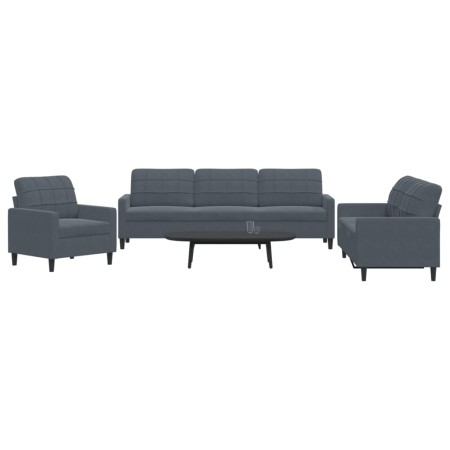 3-piece dark gray velvet sofa set with cushions by , Sofas - Ref: Foro24-3278432, Price: 573,43 €, Discount: %