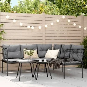 L-shaped garden sofa with black steel and textilene cushions by , Outdoor sofas - Ref: Foro24-4008110, Price: 337,48 €, Disco...