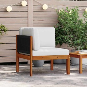 Sofá esquinero de jardín con cojines de madera de acacia y