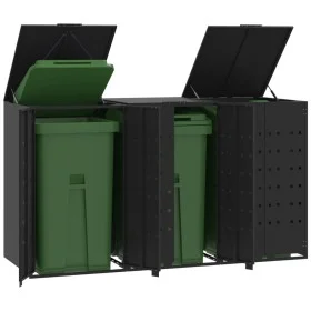 Black steel 3-trash container shed 207x79x117 cm by , Waste container supports - Ref: Foro24-3279978, Price: 692,17 €, Discou...