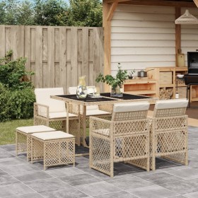 Garten-Essgruppe 9-teilig mit Kissen aus synthetischem Rattan in Beige. von , Gartensets - Ref: Foro24-3210778, Preis: 361,68...