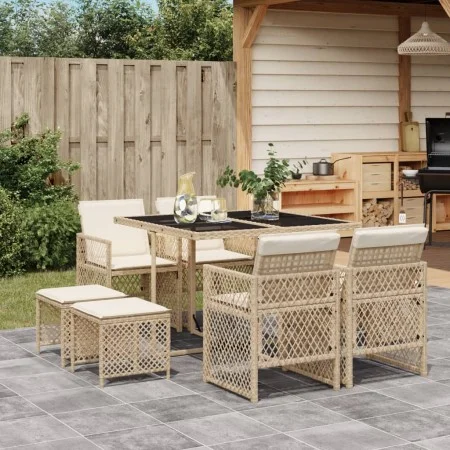 9-piece garden dining set with beige synthetic rattan cushions by , Garden sets - Ref: Foro24-3210778, Price: 399,15 €, Disco...