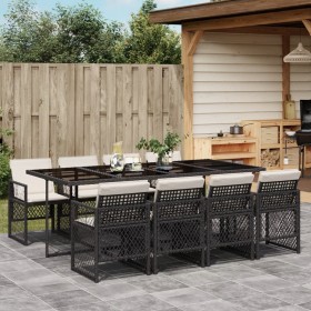 Garten-Essgruppe 9-teilig mit schwarzen Polstern aus synthetischem Rattan von , Gartensets - Ref: Foro24-3210738, Preis: 519,...