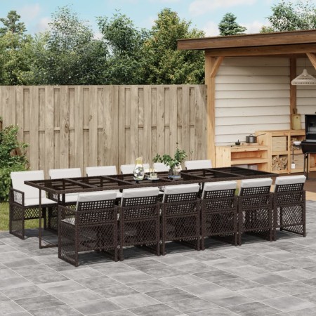 Set muebles de jardín 13 pzas y cojines ratán sintético marrón de , Conjuntos de jardín - Ref: Foro24-3210765, Precio: 755,20 €