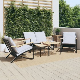 Juego de muebles de jardín con cojines 5 piezas acero negro de , Conjuntos de jardín - Ref: Foro24-3283638, Precio: 571,51 €,...