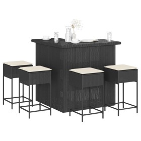 Garden table and high stools 5 pieces with black PE rattan cushions by , Garden sets - Ref: Foro24-3261503, Price: 488,03 €, ...