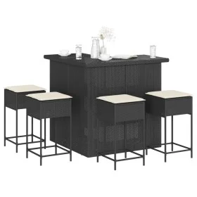Garden table and high stools 5 pieces with black PE rattan cushions by , Garden sets - Ref: Foro24-3261503, Price: 490,75 €, ...