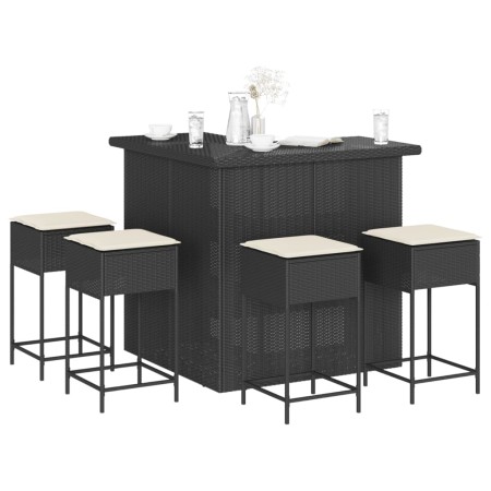 Garden table and high stools 5 pieces with black PE rattan cushions by , Garden sets - Ref: Foro24-3261503, Price: 488,03 €, ...