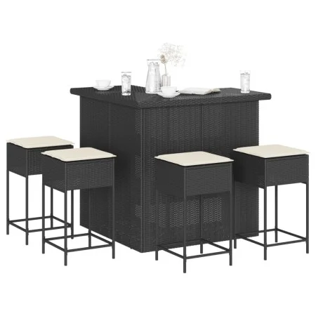 Garden table and high stools 5 pieces with black PE rattan cushions by , Garden sets - Ref: Foro24-3261503, Price: 490,75 €, ...