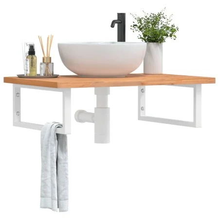 Wall-mounted sink shelf made of steel and solid beech wood by , bathroom vanities - Ref: Foro24-3302448, Price: 96,28 €, Disc...