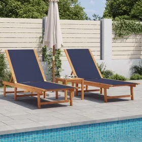 2 sun loungers with solid acacia wood table and blue textilene by , Loungers - Ref: Foro24-3279254, Price: 354,26 €, Discount: %