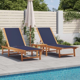 Tumbonas 2 uds con mesa madera maciza acacia y textileno azul de , Tumbonas - Ref: Foro24-3279254, Precio: 360,91 €, Descuent...
