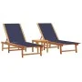 2 sun loungers with solid acacia wood table and blue textilene by , Loungers - Ref: Foro24-3279254, Price: 354,09 €, Discount: %