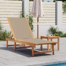 Solid acacia wood sun lounger with taupe textilene by , Loungers - Ref: Foro24-4008415, Price: 168,89 €, Discount: %