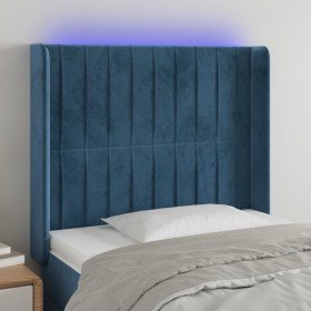 Cabecero con LED de terciopelo azul oscuro 93x16x118/128 cm