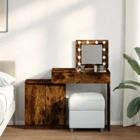 Tocador con luces LED roble ahumado 115x37x110,5 cm de , Tocadores para dormitorios - Ref: Foro24-848231, Precio: 116,75 €, D...
