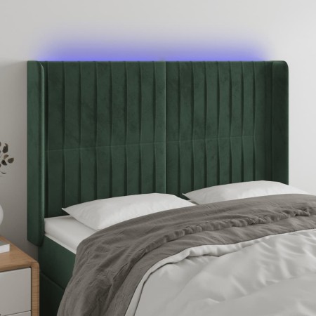 Cabecero con LED de terciopelo verde oscuro 147x16x118/128 cm