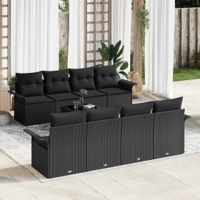 Conjunto de sofá de jardín 9 pcs Negro Poliratán