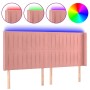 Cabecero con LED de terciopelo rosa 163x16x118/128 cm