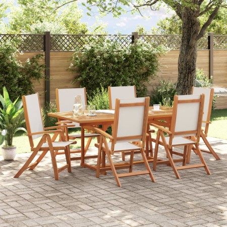 Juego comedor de jardín 7 pzas madera maciza acacia y textileno