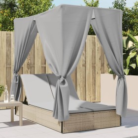 Tumbona doble con techo y cortinas ratán sintético beige de , Tumbonas - Ref: Foro24-368075, Precio: 345,89 €, Descuento: %