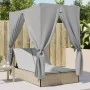 Double sun lounger with roof and beige synthetic rattan curtains by , Loungers - Ref: Foro24-368075, Price: 316,60 €, Discoun...