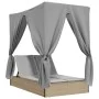Double sun lounger with roof and beige synthetic rattan curtains by , Loungers - Ref: Foro24-368075, Price: 316,60 €, Discoun...