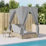 Doppel-Liegestuhl mit Dach und Vorhängen aus synthetischem Rattan in Beige. von , Liegen - Ref: Foro24-368075, Preis: 345,89 ...