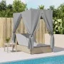 Double sun lounger with roof and beige synthetic rattan curtains by , Loungers - Ref: Foro24-368075, Price: 316,60 €, Discoun...