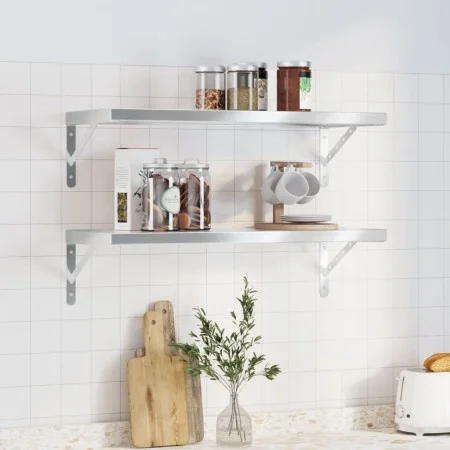 Estantes de pared 2 uds acero inoxidable plateado 75x30x3 cm de , Estantes y estanterías - Ref: Foro24-30282, Precio: 53,35 €...