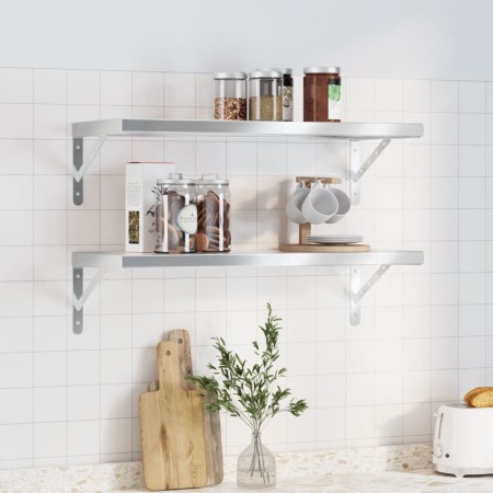 Wandregale 2 Stück Edelstahl silber 75x30x3 cm von , Regale und Regale - Ref: Foro24-30282, Preis: 61,53 €, Rabatt: %