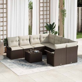 Conjunto de sofá de jardín 9 pcs Marrón Poliratán
