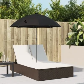 Doppel-Liegestuhl mit Kissen und braunem synthetischem Rattan-Sonnenschirm. von , Liegen - Ref: Foro24-368082, Preis: 290,82 ...