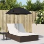 Doppel-Liegestuhl mit Kissen und braunem synthetischem Rattan-Sonnenschirm. von , Liegen - Ref: Foro24-368082, Preis: 260,95 ...