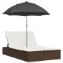 Tumbona doble con cojines y sombrilla ratán sintético marrón de , Tumbonas - Ref: Foro24-368082, Precio: 275,24 €, Descuento: %