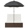 Doppel-Liegestuhl mit Kissen und braunem synthetischem Rattan-Sonnenschirm. von , Liegen - Ref: Foro24-368082, Preis: 260,95 ...
